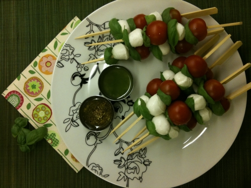 Mozzarella, Cherry Tomato and Basil Skewers Recipe