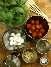 Ingredients for Mozzarella, Cherry Tomato and Basil Skewers